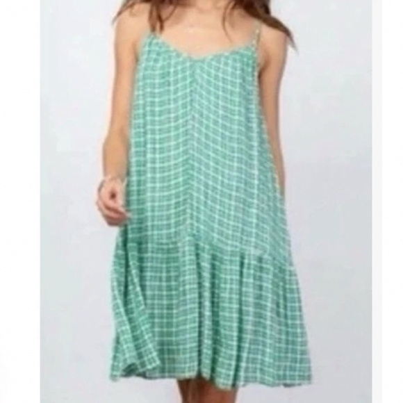 Rails Dresses & Skirts - Rails Ari Plaid Flounce Hem Gingham Mini Dress in White Evergreen Green Women’s
